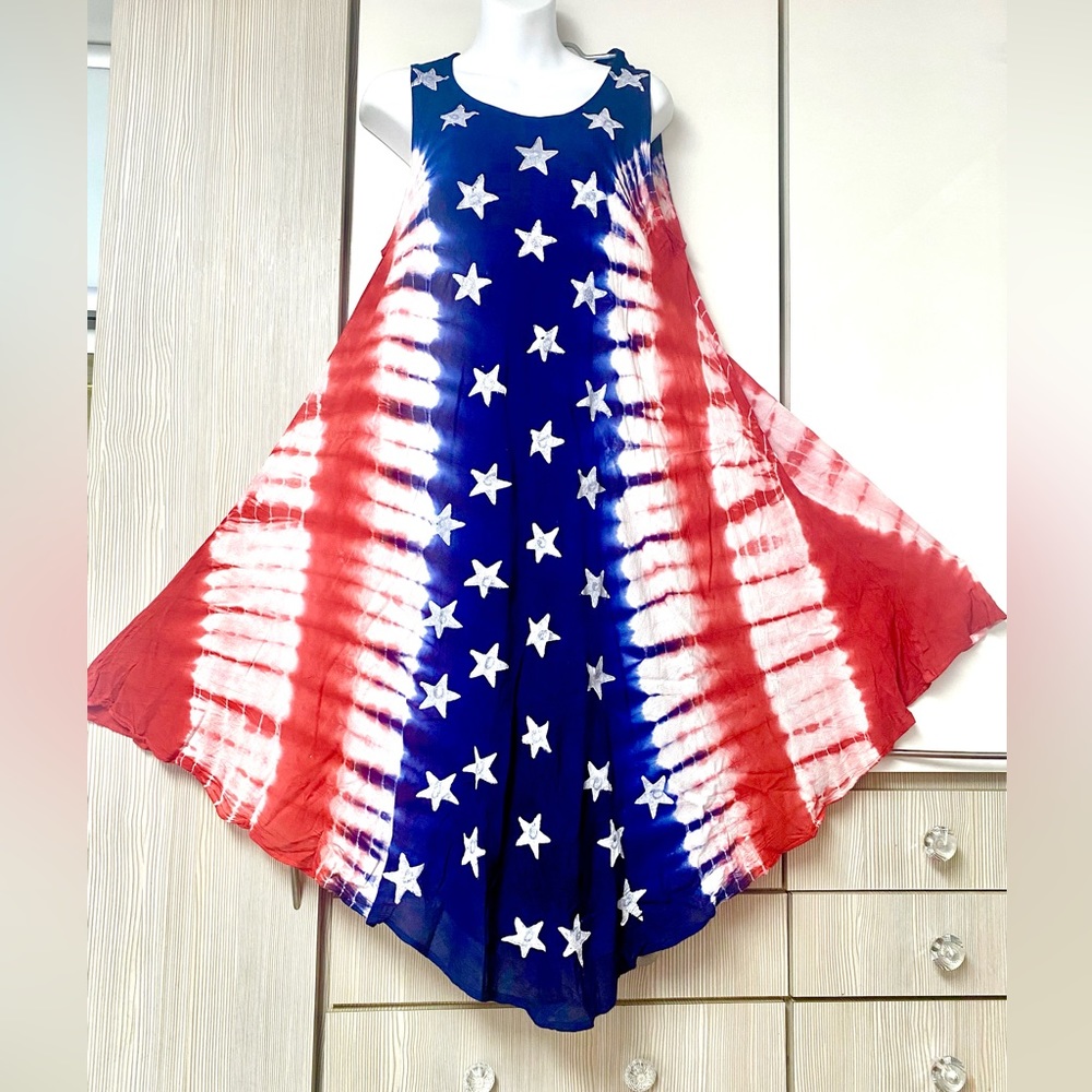 American flag 100% rayon, handcrafted tie dye in India summer dress cove… - Picture 6 of 17